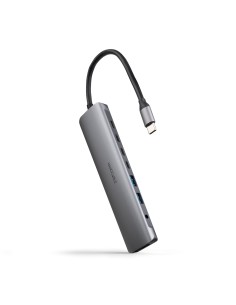 Hub USB-C 8 en 1, Conversor USB-C 3.1 a 2xUSB-A 3.0 + 3xUSB-C 3.0 + USB-C PD + HDMI 4K@60Hz + Audio Jack 3.5, Aluminio, Gris, 18