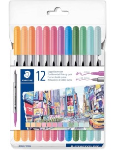 Estuche 12 rotuladores doble punta 3200 colores pastel