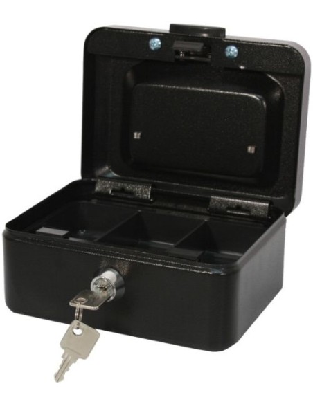 CAJA CAUDALES PEQUENA CON BANDEJA Y CIERRE 15X8X11CM NEGRO