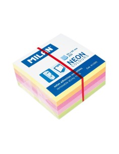MILAN CUBO DE NOTAS ADHESIVAS 250 HOJAS 50X50 COLORES NEÓN 411501 - Pack de 12 unidades