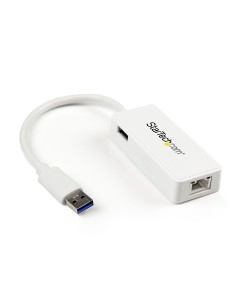 Adaptador Tarjeta de Red NIC Externa USB 3.0 de 1 Puerto Gigabit Ethernet RJ45 y Puerto USB - Blanco