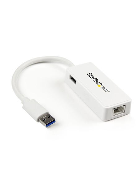 Adaptador Tarjeta de Red NIC Externa USB 3.0 de 1 Puerto Gigabit Ethernet RJ45 y Puerto USB - Blanco