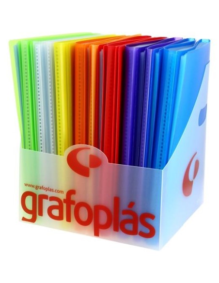 GRAFOPLÁS CARPETA CON FUNDAS POLIPLÁS SOLDADAS FOLIO PP SEMIRÍGIDO TRANSLÚCIDO C/SURTIDOS EXPOSITOR 20 UD