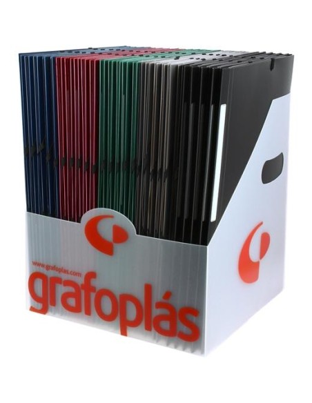 GRAFOPLÁS CARPETA CON GOMAS POLIGRAF 3 SOLAPAS FOLIO PP OPACO C/SURTIDOS EXPOSITOR 50 UD