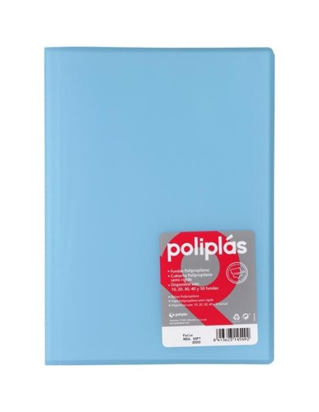 GRAFOPLÁS CARPETA CON FUNDAS POLIPLÁS SOLDADAS FOLIO 30 FUNDAS PP SEMIRÍGIDO TRANSLÚCIDO AZUL SOFT