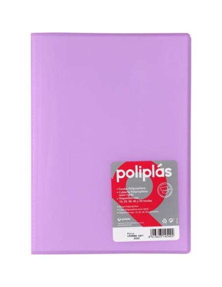 GRAFOPLÁS CARPETA CON FUNDAS POLIPLÁS SOLDADAS FOLIO 30 FUNDAS PP SEMIRÍGIDO TRANSLÚCIDO LAVANDA SOFT