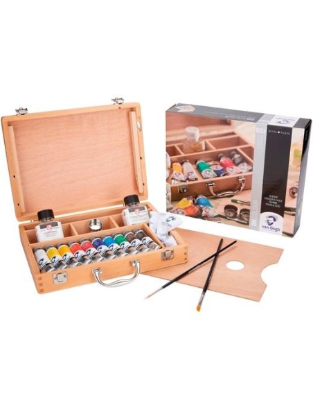 TALENS VAN GOGH SET BÁSICO CAJA DE MADERA 10 TUBOS DE 40ML PINTURAS AL ÓLEO + ACCESORIOS C/SURTIDOS