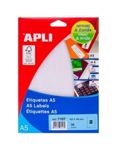 APLI ETIQUETAS ADHESIVAS 105X148MM MANUAL/IMPRESIÓN C/RECTOS 2 X 15H BLANCO