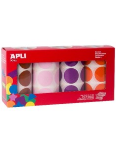 APLI GOMETS REDONDOS Ø33MM PACK DE 4 ROLLOS COLORES MARRÓN, ROSA, LILA Y NARANJA
