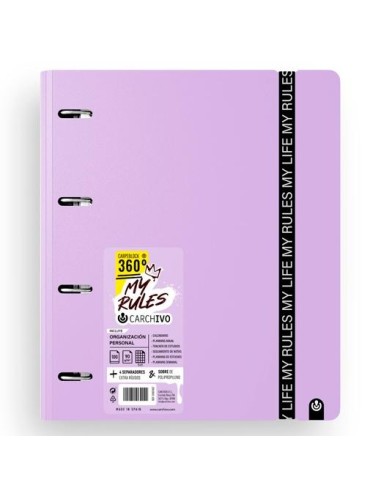 CARCHIVO CARPEBLOCK 360 MY RULES CON RECAMBIO 100H A4 5X5 90GR 4 SEPARADORES PP FOAM MALVA
