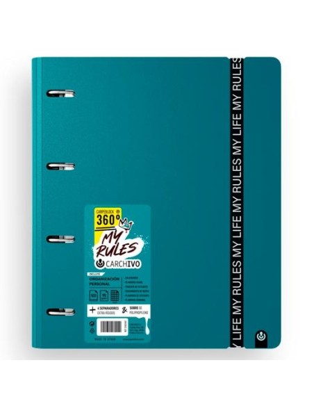 CARCHIVO CARPEBLOCK 360 MY RULES CON RECAMBIO 100H A4 5X5 90GR 4 SEPARADORES PP FOAM DEEP GREEN