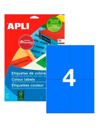 APLI ETIQUETAS PERMANENTES 105,0X148,0MM C/ROMOS 20H AZUL