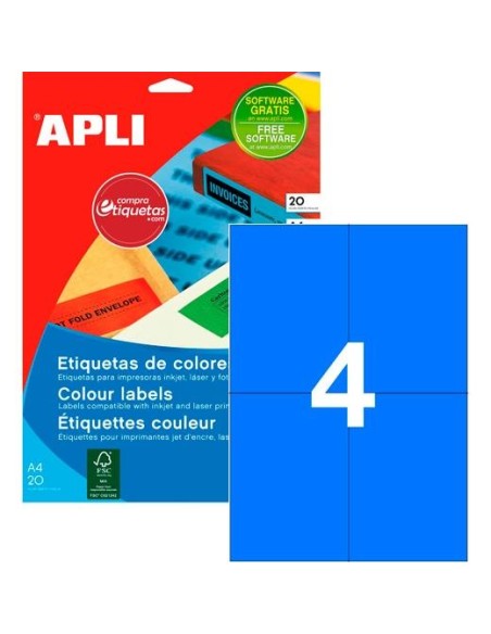 APLI ETIQUETAS PERMANENTES 105,0X148,0MM C/ROMOS 20H AZUL