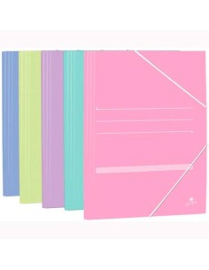 MARIOLA CARPETA CON GOMAS 3 SOLAPAS FOLIO CARTÓN MATE 500GR C/SURTIDOS PASTEL - Pack de 20 unidades