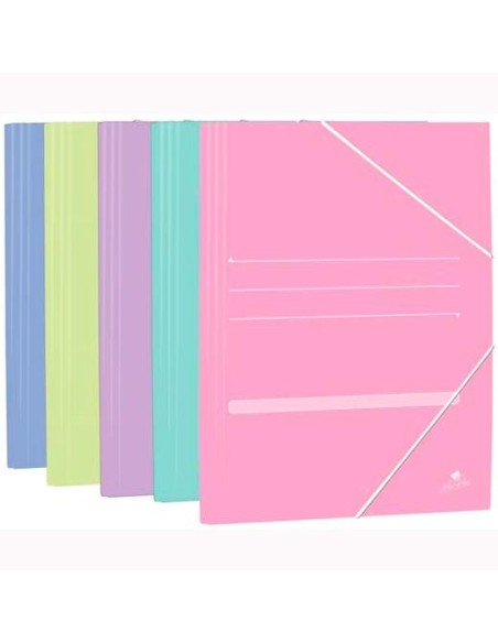 MARIOLA CARPETA CON GOMAS 3 SOLAPAS FOLIO CARTÓN MATE 500GR C/SURTIDOS PASTEL - Pack de 20 unidades