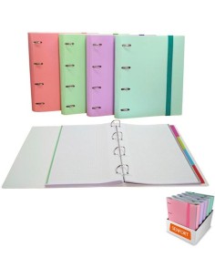SENFORT EXPOSITOR 8 CARPETAS RINGBOOK 4 ANILLAS 30MM C/RECAMBIO 120H A4 C/SEPARADORES SURTIDO PASTEL