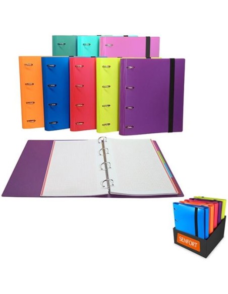 SENFORT EXPOSITOR 8 CARPETAS RINGBOOK 4 ANILLAS 30MM C/RECAMBIO 120H A4 C/SEPARADORES C/SURTIDOS