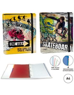 SENFORT CARPETA ANILLAS 4X30MM RINGBOOK A4 REC/120H 4 SEPARADORES SKATEBOARD SURTIDO