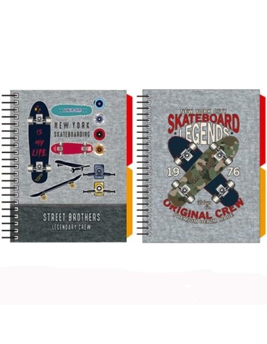 SENFORT CUADERNO ESPIRAL A6 120H T/DURA 2 SEPARADORES FORRADO SKATEBOARD SURTIDO - Pack de 4 unidades