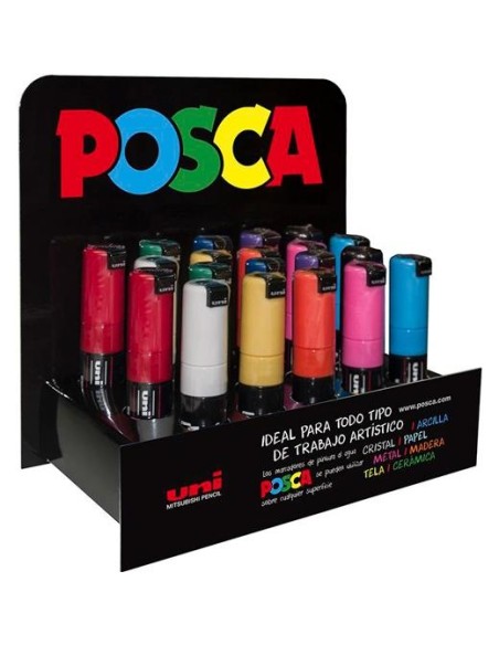 UNIBALL MARCADOR POSCA PC-8K/20P NO PERMANENTE PUNTA BISELADA 8.0MM COLORES SURTIDOS -EXPOSITOR 20U-