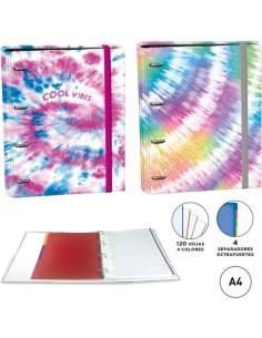 SENFORT CARPETA RINGBOOK 4 ANILLAS 30MM C/RECAMBIO 120H A4 C/SEPARADORES TIE DYE SURTIDO - Pack de 4 unidades