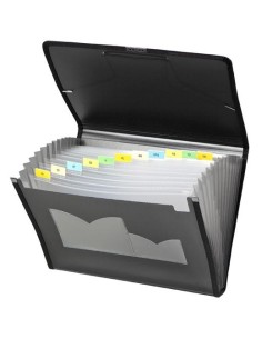 CARCHIVO CLASIFICADOR ACORDEÓN DUNE 13 DPTOS FOLIO C/GOMA PP RÍGIDO ACANALADO NEGRO