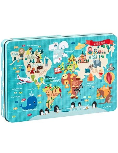 APLI PUZZLE TEMÁTICA MAPAMUNDI 24 PIEZAS CAJA METÁLICA +3 AÑOS