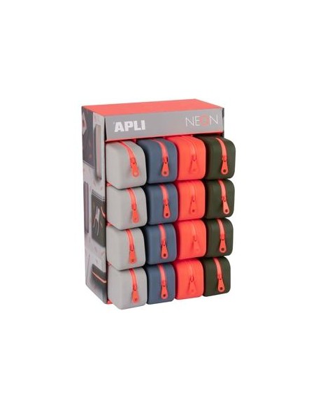 APLI ESTUCHE DE SILICONA NEON RECTANGULAR EXPOSITOR DE 16 C/SURTIDOS