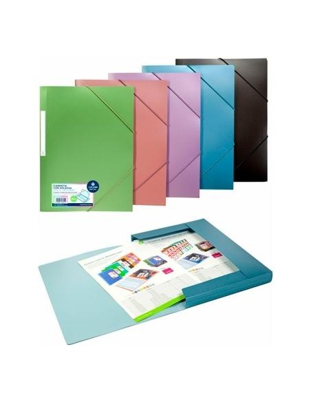 CARCHIVO CARPETA METAL TRES SOLAPAS GOMAS A4 POLIPROPILENO AZUL METALIZADO