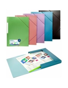 CARCHIVO CARPETA METAL TRES SOLAPAS GOMAS A4 POLIPROPILENO ROSA METALIZADO