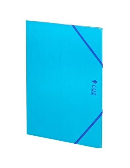 Carpeta Cartón con Goma - 3 Solapas - Tamaño Folio - Brillo Luz - Color Azul