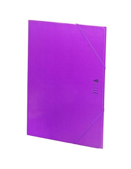 Carpeta Cartón con Goma - 3 Solapas - Tamaño Folio - Brillo Luz - Color Violeta
