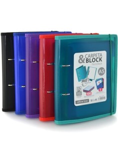 OFFICE BOX CARPETA & BLOCK SUPRA ANILLAS D 2X25MM A5 100H CIERRE C/GOMA TAPA PP COLORES SURTIDOS