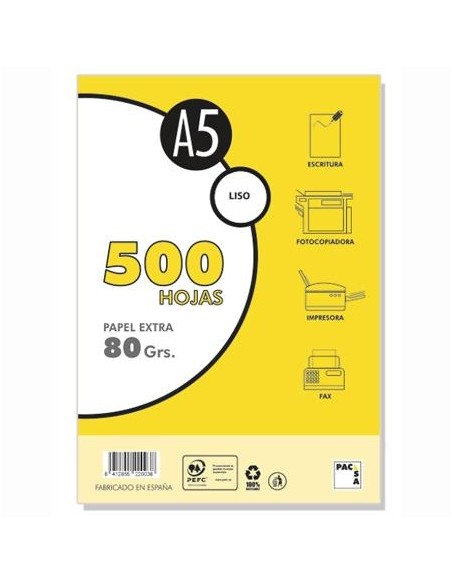 PACSA PAPEL MULTIFUNCIÓN A5 EXTRA 500H LISO 80GR BLANCO