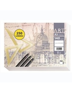 PACSA PAPEL DE DIBUJO SERIE ART PAQUETE 250 LÁMINAS A3 140GR LISO SIN RECUADRO BLANCO