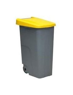 DENOX CONTENEDOR DE RECICLAJE C/RUEDAS Y ASA CERRADO 110L AMARILLO