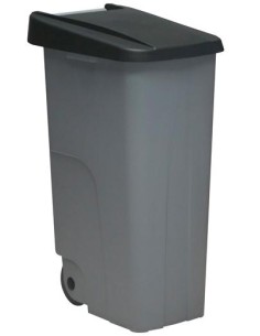 DENOX CONTENEDOR DE BASURA ECO C/RUEDAS Y ASA 110L GRIS C/TAPA NEGRO