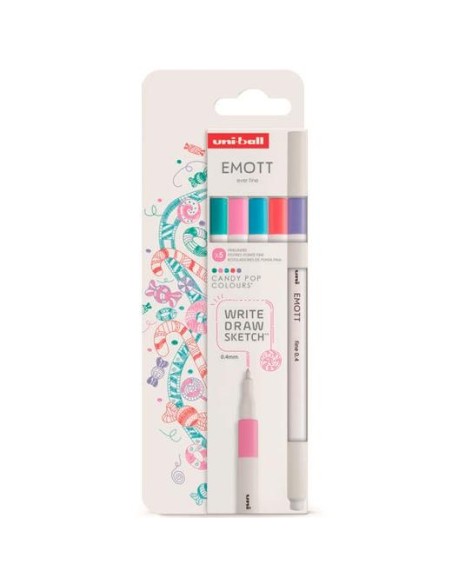 UNIBALL EMOTT ROTULADORES DE ESCRITURA Y DIBUJO COLORES DULCES ESTUCHE 5 UD