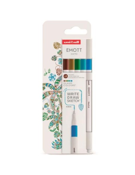 UNIBALL EMOTT ROTULADORES DE ESCRITURA Y DIBUJO COLORES TROPICALES ESTUCHE 5 UD