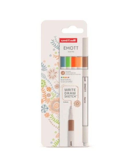 UNIBALL EMOTT ROTULADORES DE ESCRITURA Y DIBUJO COLORES NATURALEZA ESTUCHE 5 UD