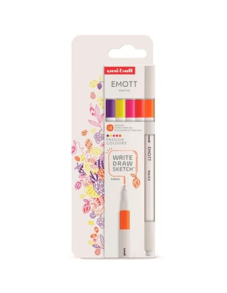 UNIBALL EMOTT ROTULADORES DE ESCRITURA Y DIBUJO COLORES PASIÓN ESTUCHE 5 UD