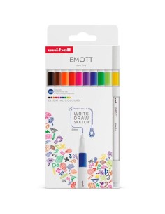 UNIBALL EMOTT ROTULADORES DE ESCRITURA Y DIBUJO COLORES ESENCIALES ESTUCHE 10 UD