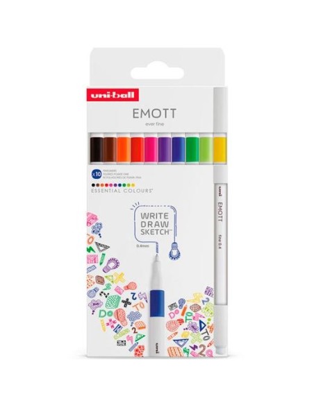 UNIBALL EMOTT ROTULADORES DE ESCRITURA Y DIBUJO COLORES ESENCIALES ESTUCHE 10 UD