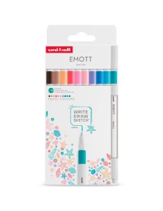UNIBALL EMOTT ROTULADORES DE ESCRITURA Y DIBUJO COLORES PASTEL ESTUCHE 10 UD
