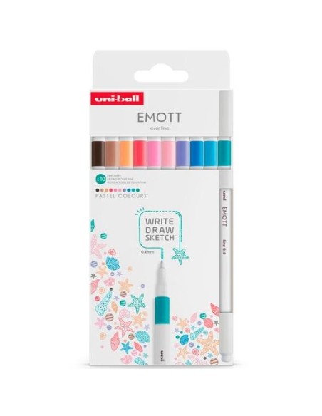 UNIBALL EMOTT ROTULADORES DE ESCRITURA Y DIBUJO COLORES PASTEL ESTUCHE 10 UD