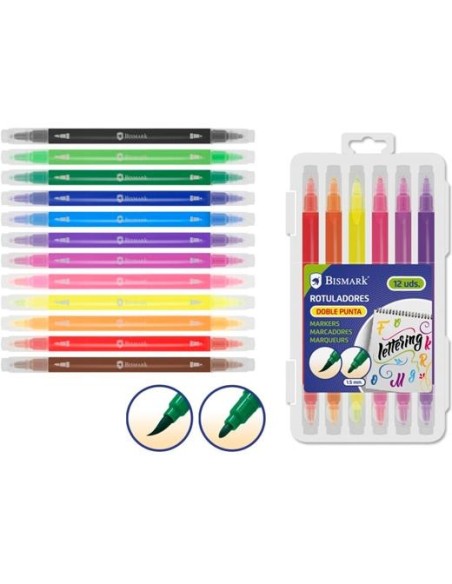 BISMARK SET 12 ROTULADORES LETTERING DOBLE PUNTA MEDIA/PINCEL C/SURTIDOS