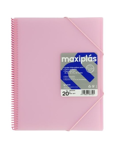 GRAFOPLÁS CARPETA CON FUNDAS MAXIPLÁS ESPIRAL A4 20 FUNDAS C/SOBRE PP RÍGIDO TRANSLÚCIDO ROSA SOFT