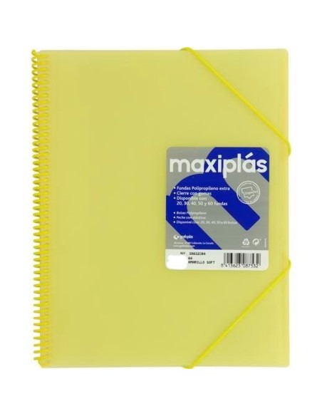 GRAFOPLÁS CARPETA CON FUNDAS MAXIPLÁS ESPIRAL A4 30 FUNDAS C/SOBRE PP RÍGIDO TRANSLÚCIDO AMARILLO SOFT