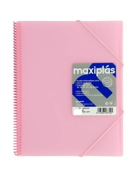 GRAFOPLÁS CARPETA CON FUNDAS MAXIPLÁS ESPIRAL A4 40 FUNDAS C/SOBRE PP RÍGIDO TRANSLÚCIDO ROSA SOFT