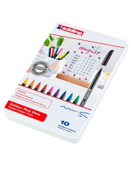 EDDING ROTULADOR 1200 PUNTA FINA COLORES SURTIDOS ESTUCHE METÁLICO 10 UD